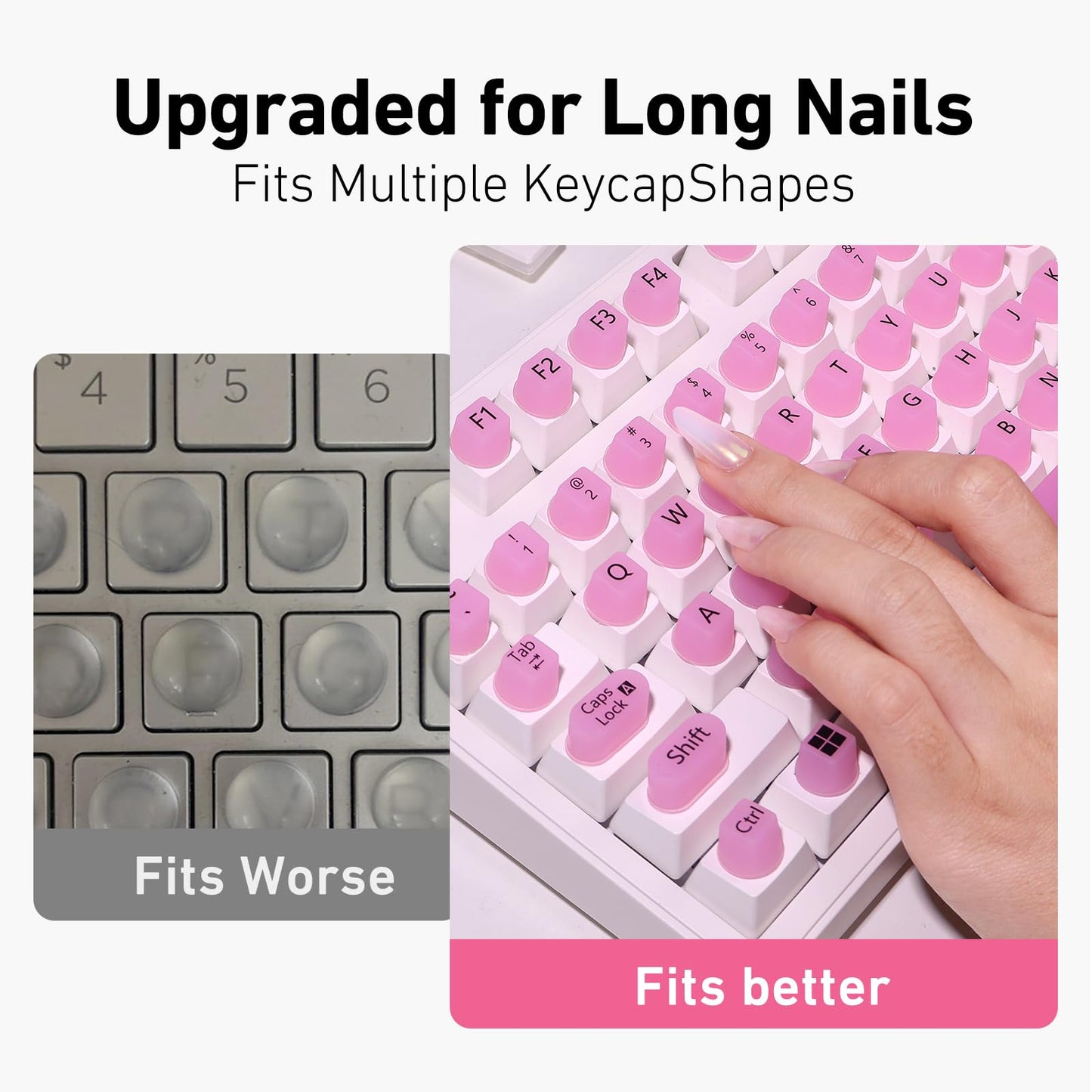 130 Pcs Keyboard Stickers for Long Nails, Ergonomics Raised Keyboard Stickers with Numbers, Self-Adhesive Round-Square PC Keyboard Tabs for Anti-Miss Typing (Pink)