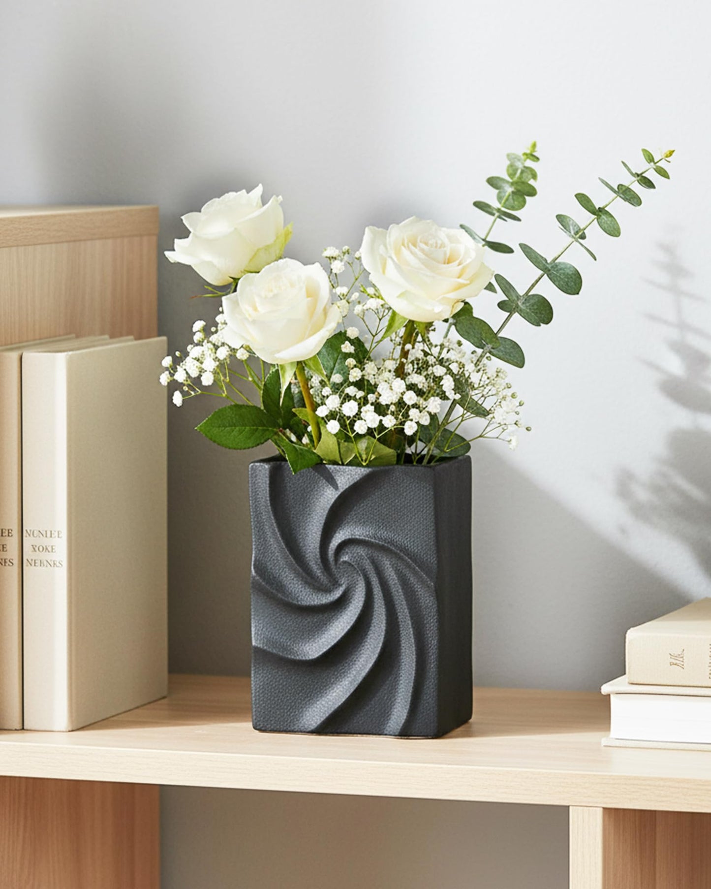 Small Black Vases Home Decor, Organic Square Whirlpool Shape, Aesthetic Small Flower Vase Living Room, Bedroom, Bathroom, Shelf & Table Decor, Boho Room Decor for Women OOSTONEE