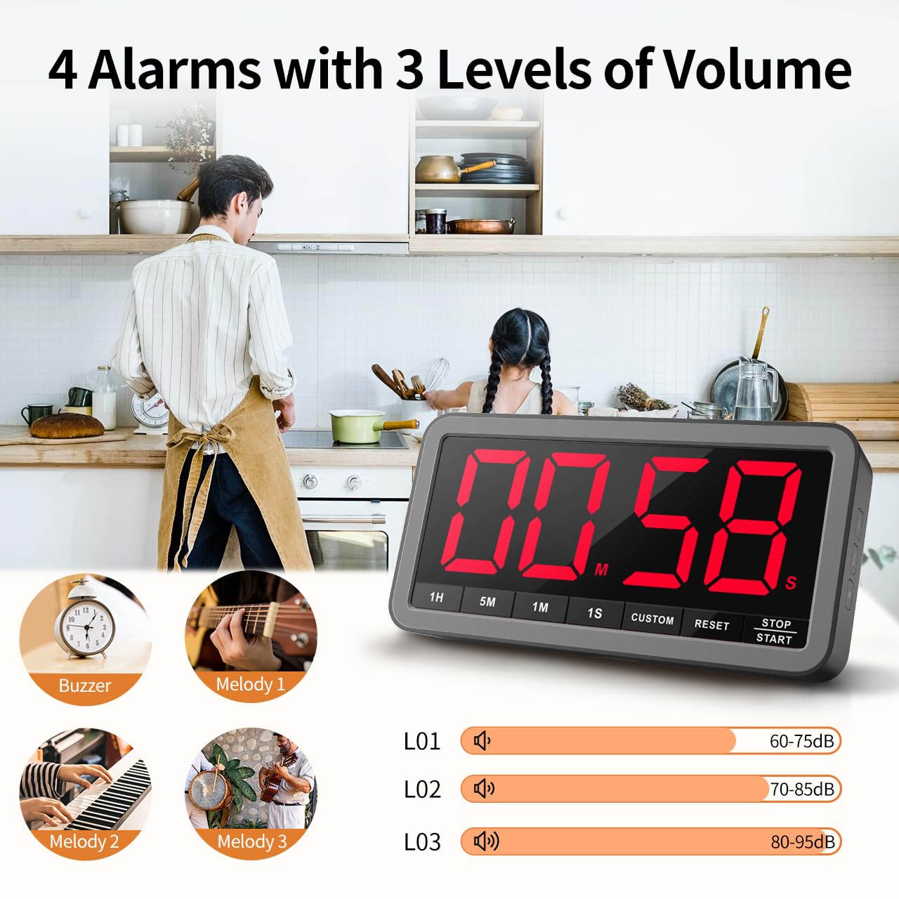 VOCOO Digital Kitchen Timer with 7.8” Extra Large Display, Magnetic LED with 3 Brightness, 4 Alarms and 3 Volume Levels, Battery Powered Countdown Count Up Timer for Cooking, Classroom, Home Gym