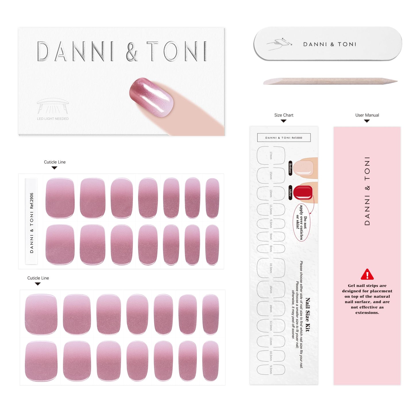 DANNI & TONI Semi Cured Gel Nail Strips Rose Gold Ombre Mirror Gel Nail Stickers 28 Stickers Gift for Woman | Luxe Glow
