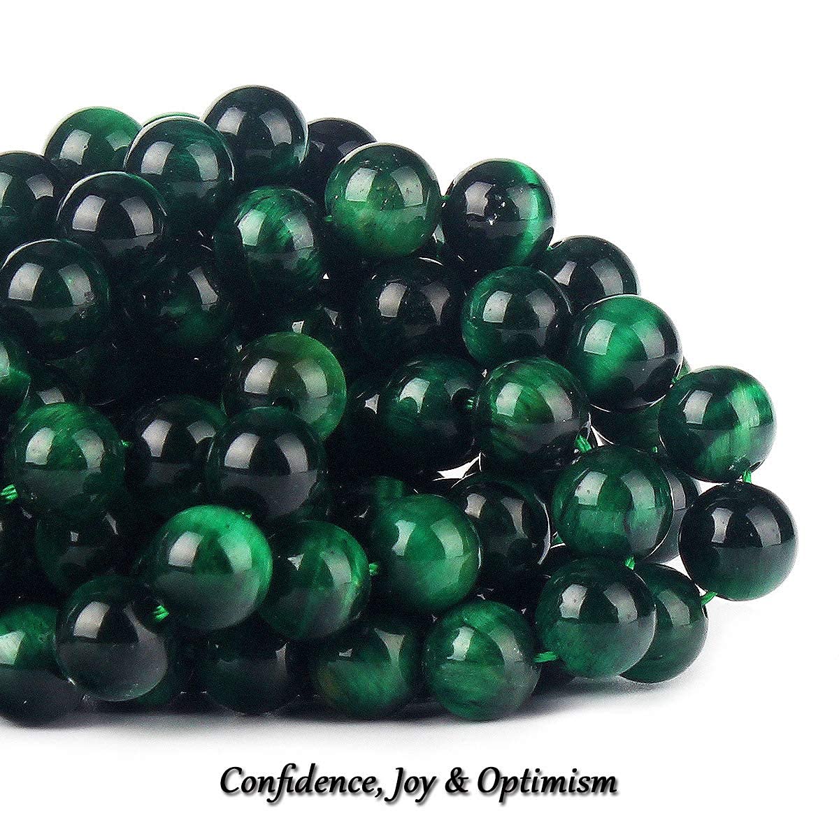 70PCS Natural 8MM Healing Gemstone, Green Tiger’s Eye Energy Stone Round Loose Beads, Semi-Precious Crystal Beads with Free Elastic String for Jewelry Making DIY