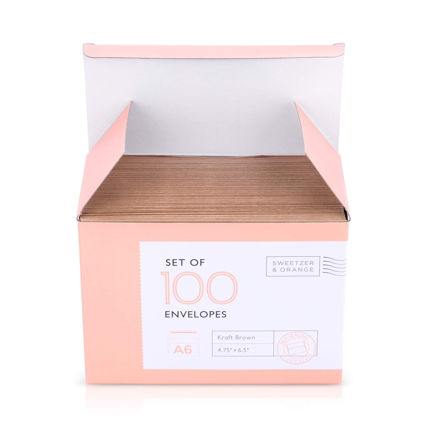 Sweetzer & Orange A6 Envelopes for 4x6 Cards. (100 with Box), Self Seal Brown Paper Mailers, Luxury 150gsm For Greeting Card and Invitation Holders, Postcard Wedding, RSVP Cards Plain Mailing Inserts