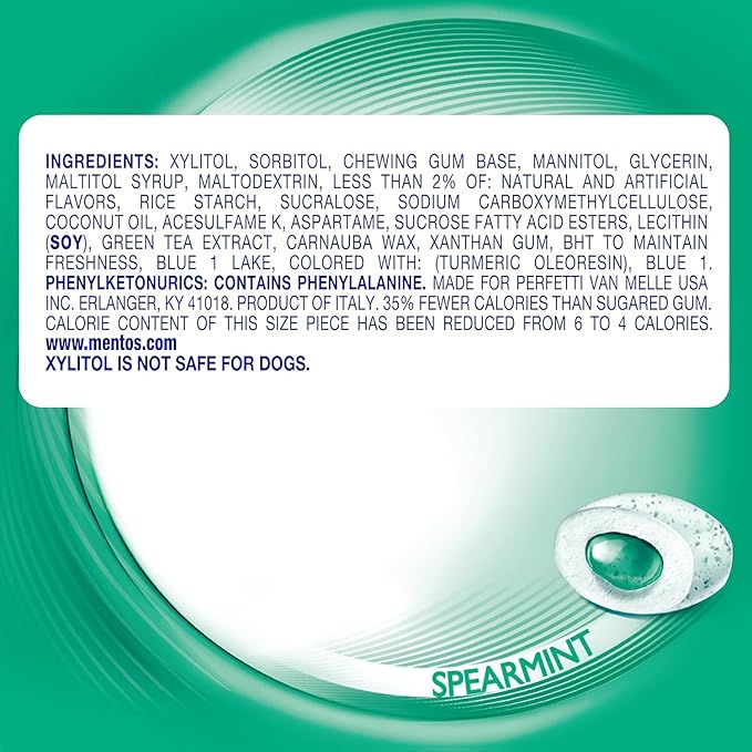 Mentos Pure Fresh Sugar-Free Chewing Gum with Xylitol, Spearmint, 50 Piece Bottle (Bulk Pack of 6)