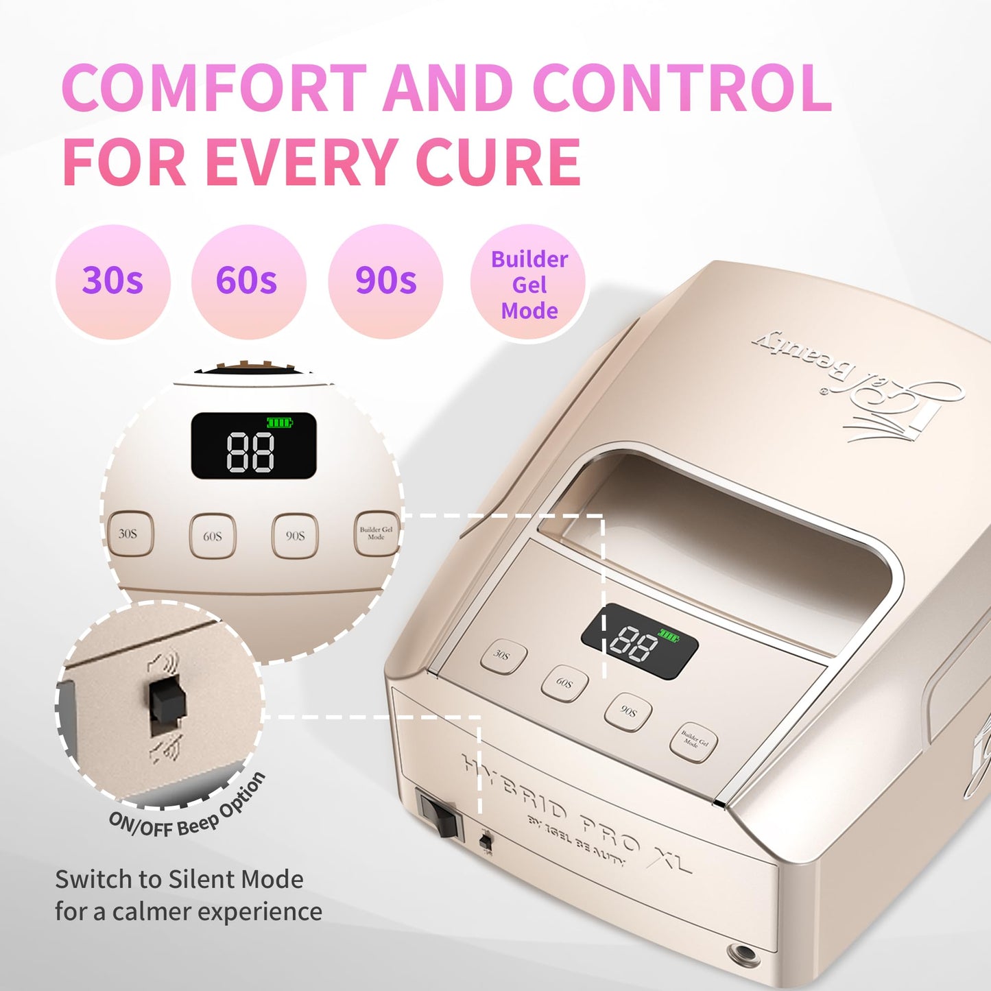 iGel Beauty Hybrid PRO 3.0 XL UV/LED Nail Lamp – Wireless Rechargeable 48W Nail Dryer, Extra Wide Full-Hand Curing, 9000mAh Battery, Smart Timer & Builder Gel Mode, Cordless Professional Lamp