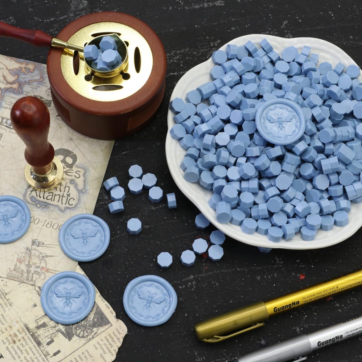 Wax Seal Beads 1500pcs (1.1lb), Premium Pearlescent Sealing Wax Pellets for Stamp Seals, Wedding Invitation, Letter Envelope, Thanks Card & Scrapbook DIY Crafts & Bridal Crafts (Dust Blue)