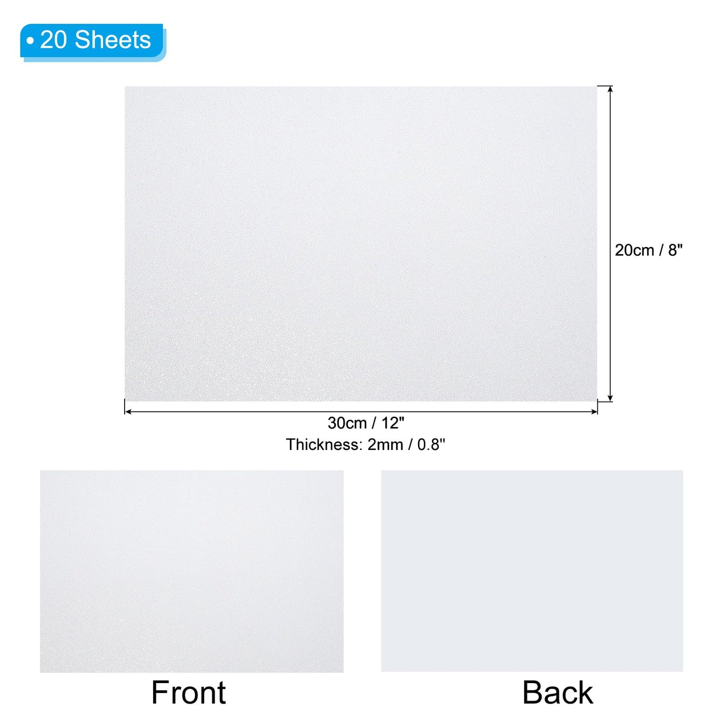 PATIKIL White Shiny EVA Glitter Foam Sheet 11 x 8 Inch 2mm Thick with Back Adhesive Sparkle EVA Glitter Felt for Crafts DIY Project, 20 Pcs