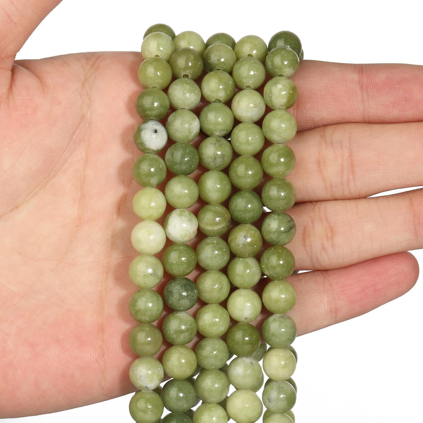 Yochus 45pcs Green China Jade Beads，8mm Natural Stone Round Loose Beads for Jewelry Making Earring Necklace DIY Crafts