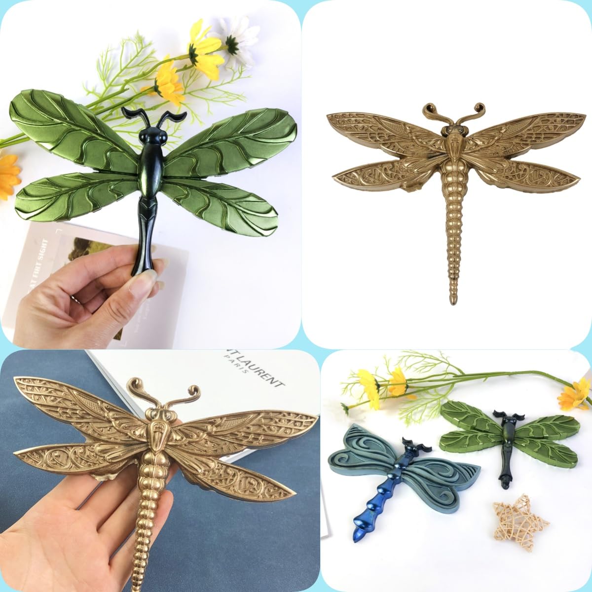 3D Dragonfly Wall Decor Silicone Mold Set, Resin Casting Molds for DIY Crafts, Home Decoration, 3 Pieces Resin Casting molds for Dragonfly handicrafts