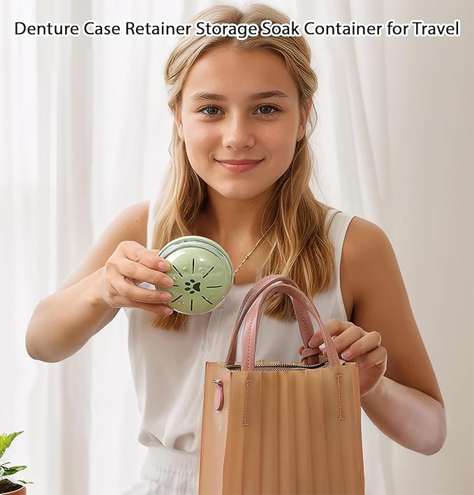 AARAINBOW Retainer Cleaner Case, Leak Proof Denture Bath Box with Strainer Basket, 2 in 1 Denture Case Retainer Storage Soak Container for Travel, Mouth Guard Cleaning Case Denture Cup (C Green)