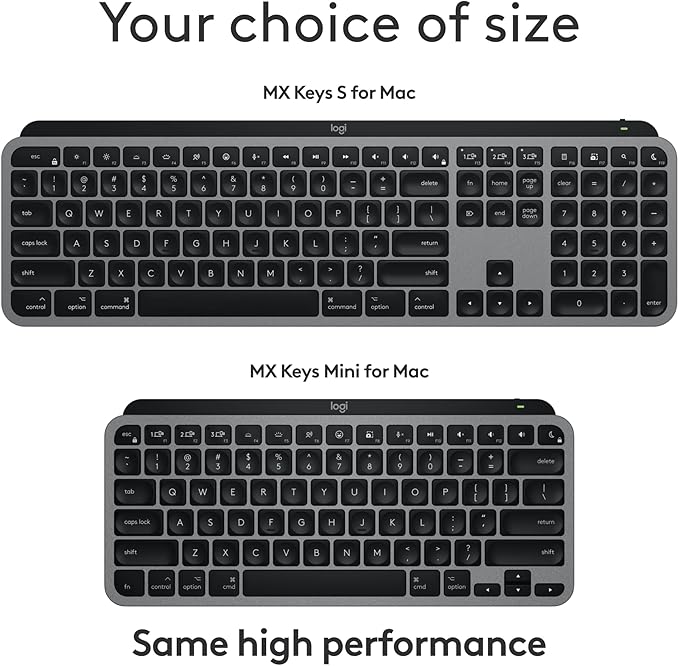 Logitech MX Keys S for Mac, Wireless Keyboard, Fluid, Precise Laptop-Like Typing, Programmable Keys, Backlit, Bluetooth USB C Rechargeable for MacBook Pro, MacBook Air, iMac, iPad - Space Grey