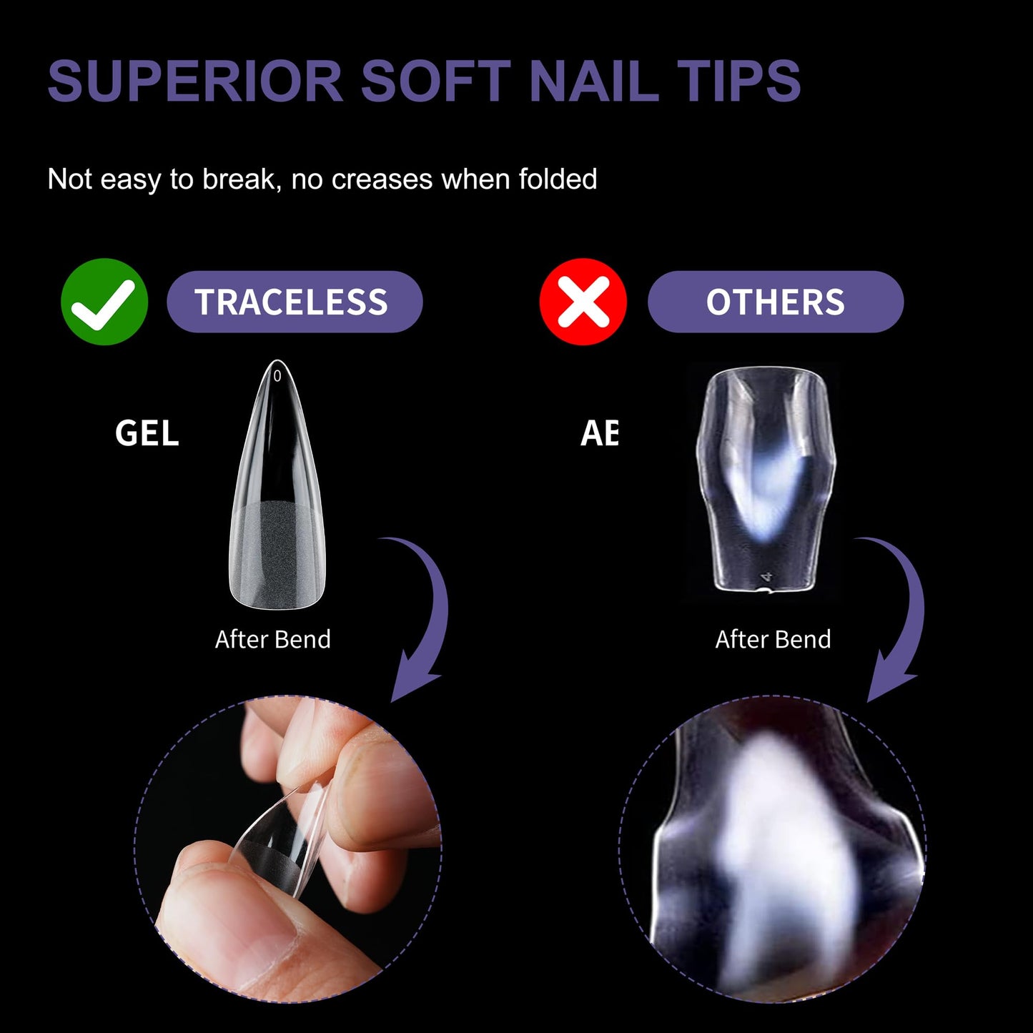 Half Matte Long Pointed Fake Nail Tips, Soft Gel Pre-Shaped Nail Tips, Full Cover False Nails with Clear Box for Nail Salons and DIY Nail Art, 600PCS/12 Sizes