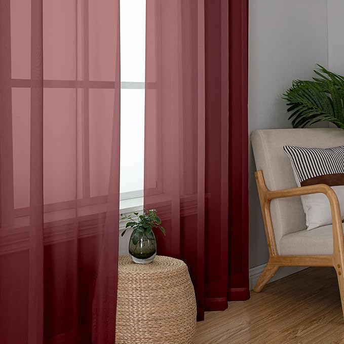 Aiyufeng Sheer Curtains Burgundy Red - Fabric Vertical Window Shades for Sliding Glass Door Balcony Terrace Sun Room Beach Pool House, 40 x 63 inches, 1 Pair