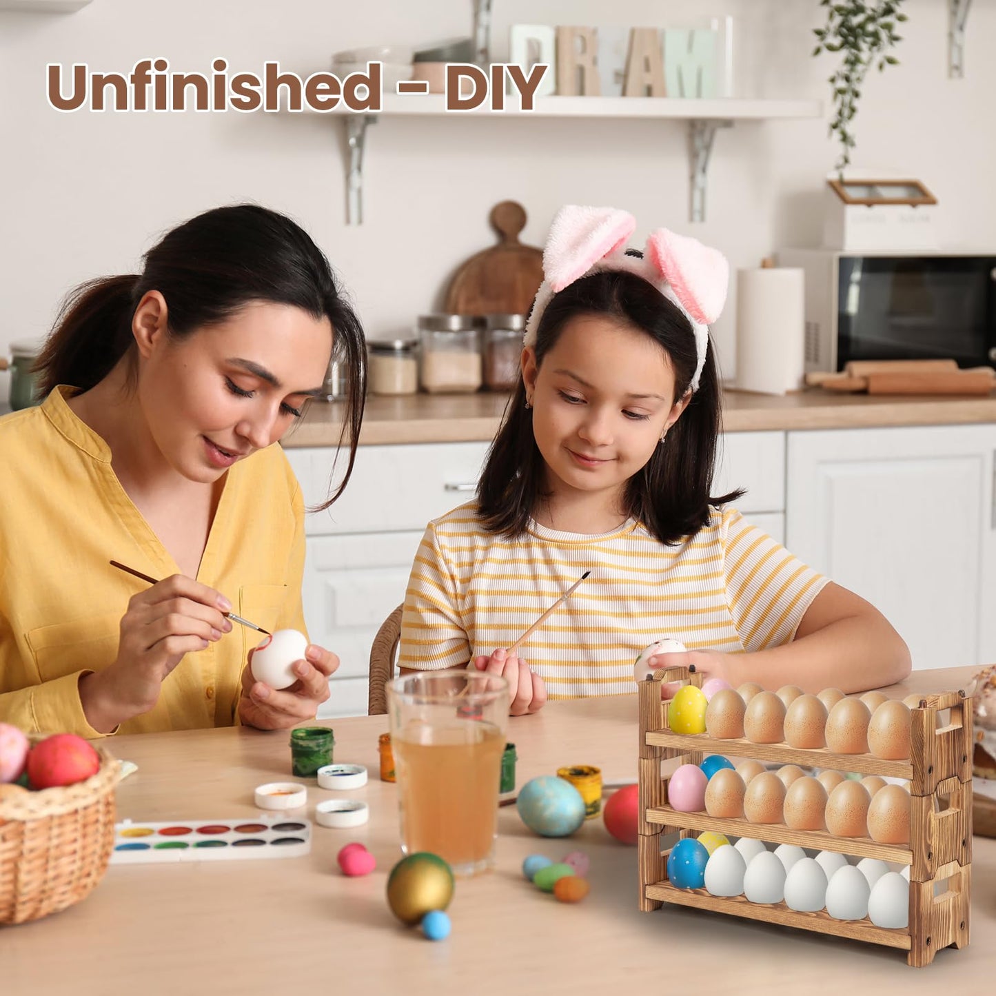 storenization Egg Holder Countertop, 3-tire Solid Wooden Egg Holder, Stackable Egg Storage Easter Basket Holding Up to 36 Fresh Eggs, Chicken, Duck Eggs - Unfinished