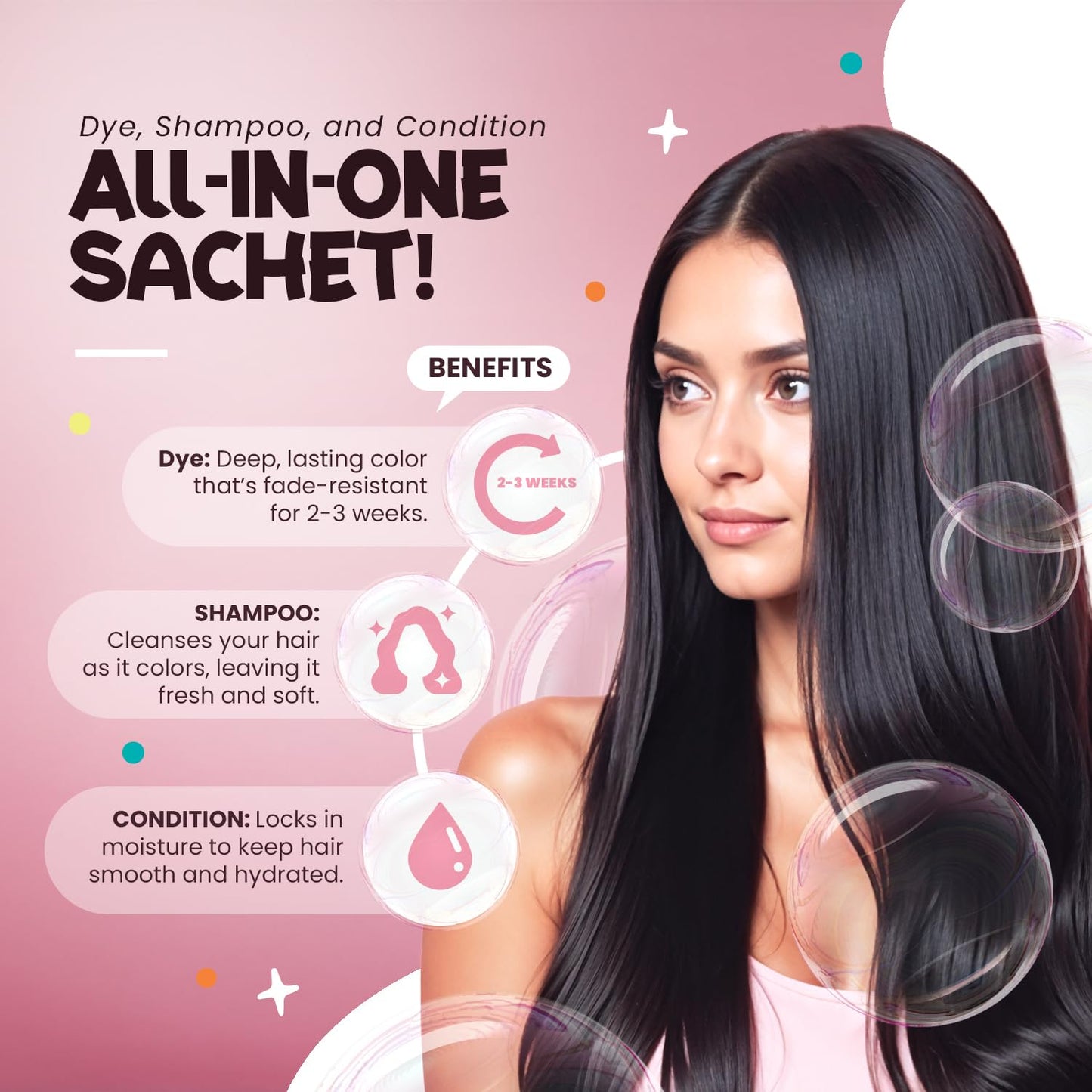 Herbishh Bubble Foam Hair Dye Shampoo, 3 in 1 Dye for 100% Grey Coverage, Permanent Hair Coloring for Men & Women, Long-lasting & Travel-friendly, Ammonia-free, 10 Sachet x 24 ml (Chestnut Brown)