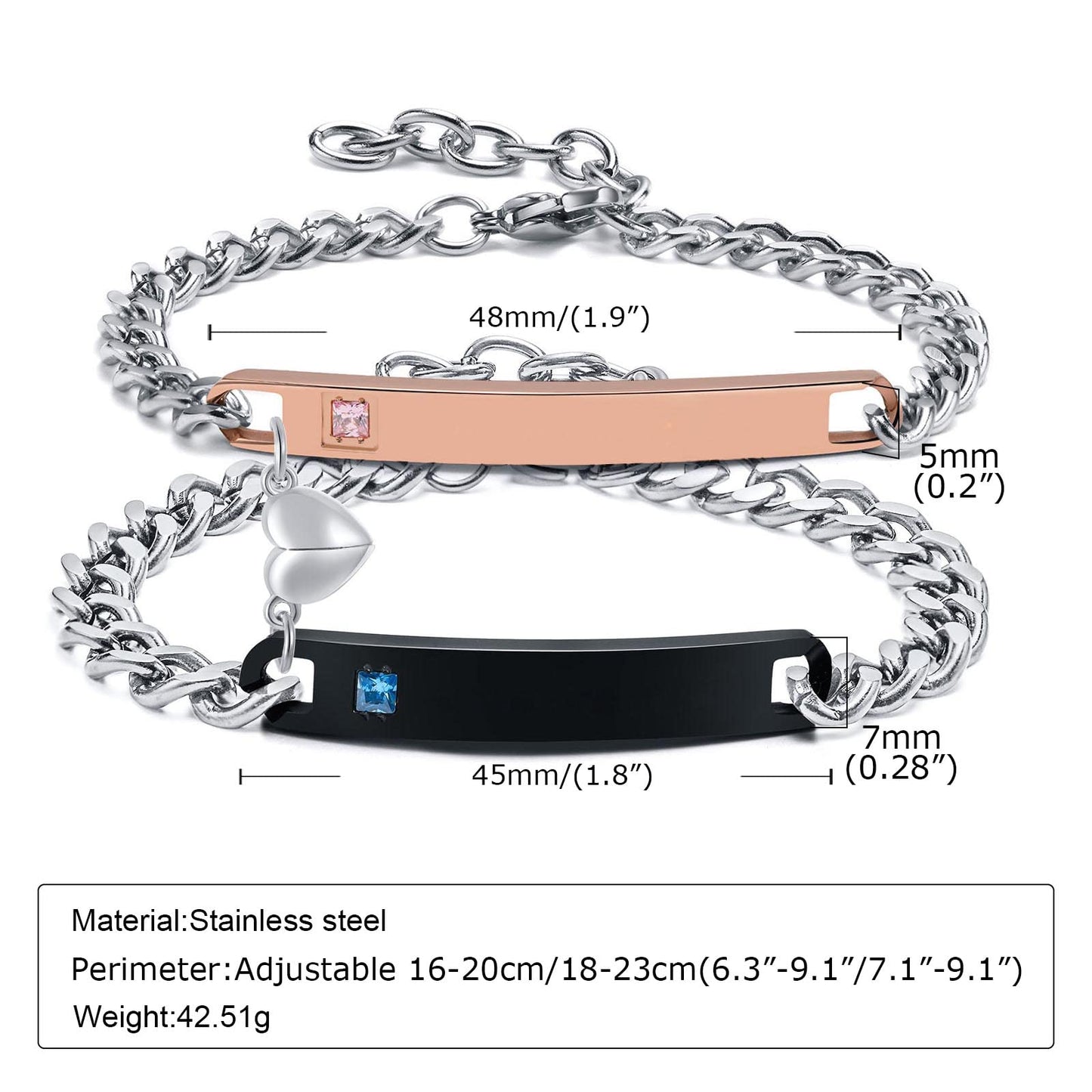 MEALGUET His Hers Matching Couple Bracelets - Personalized Curb Chain Couples Bracelets for him her, Customized Gift, Adjustable Link Bracelet for Lover BFF for Valentine Day