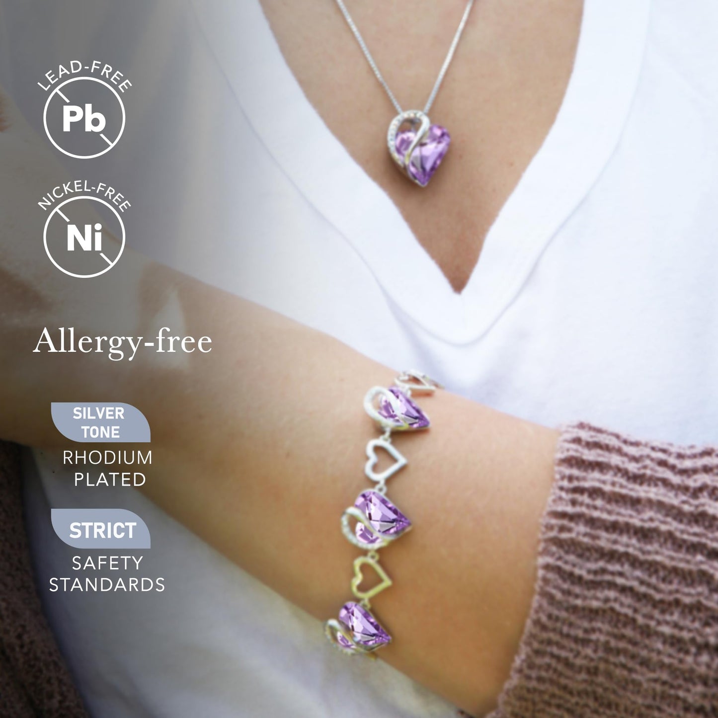 Leafael Mothers Day Gifts Infinity Love Heart Bracelet for Women,June Birthstone Crystal, Alexandrite Light Purple, Silver Tone Adjustable Chain