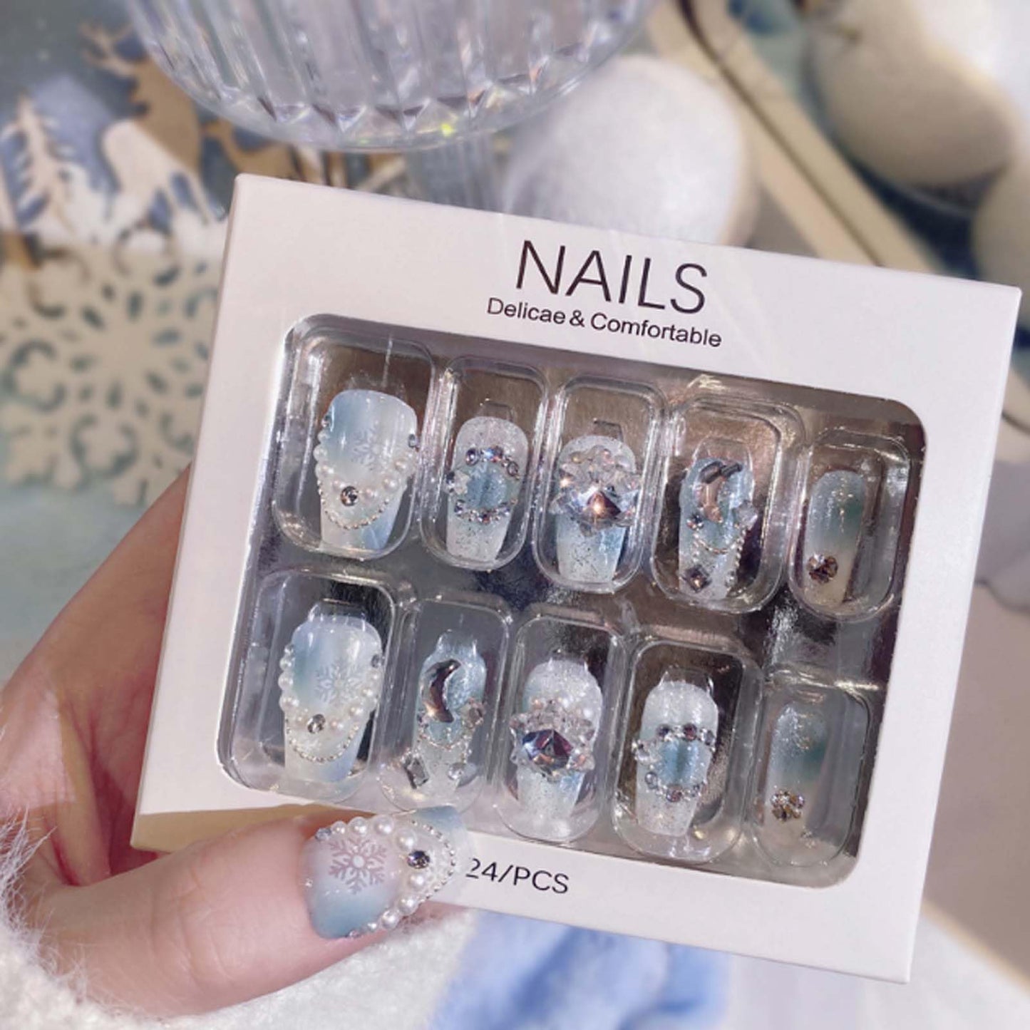 Hkanlre 3D Press on Nails Medium Fake Coffin Nails Tips Full Cover Luxury False Nails for Women and Girls 24PCS