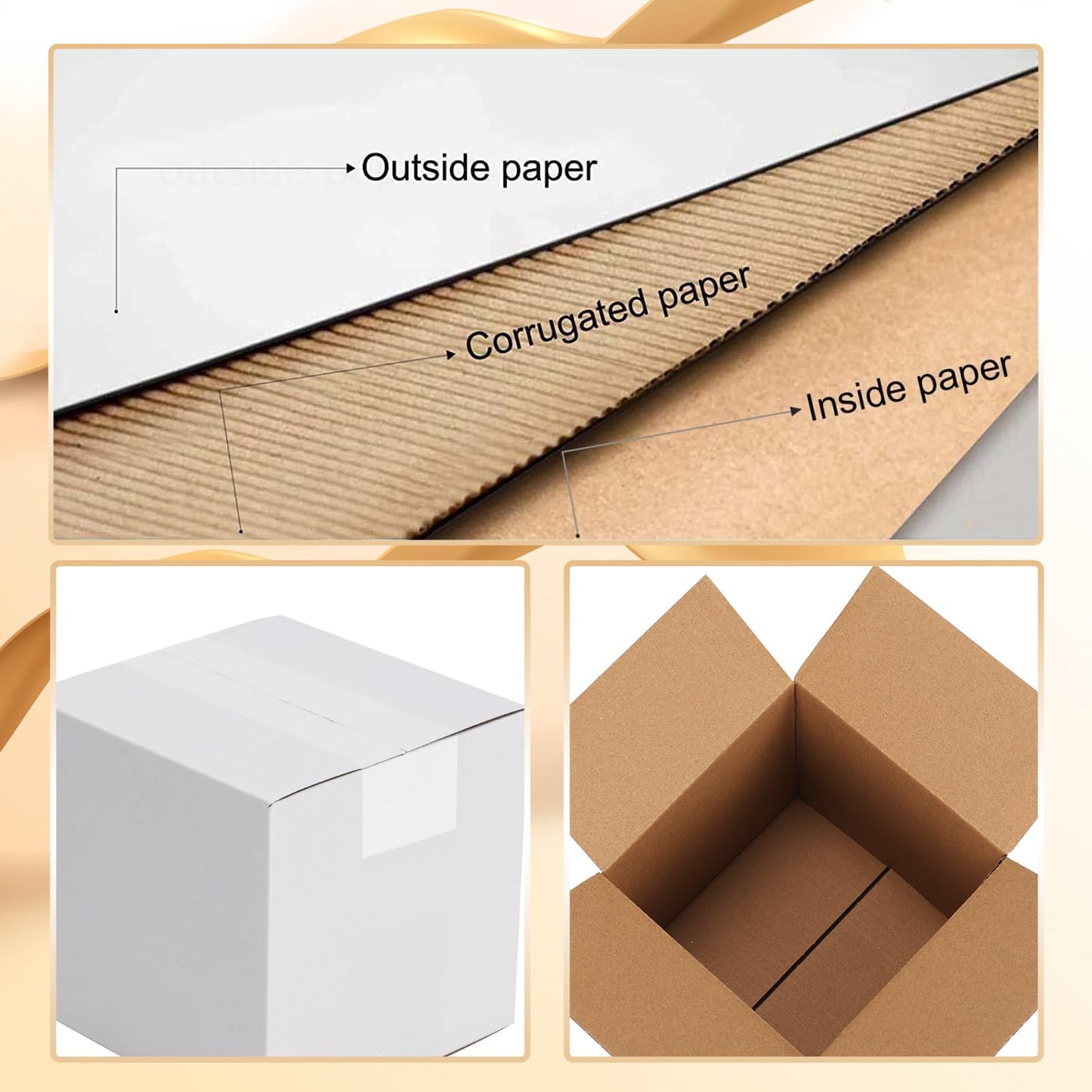 Calenzana 5x5x5 Inches Shipping Boxes Set of 50, White Corrugated Cardboard Box for Packing Mailing Small Business