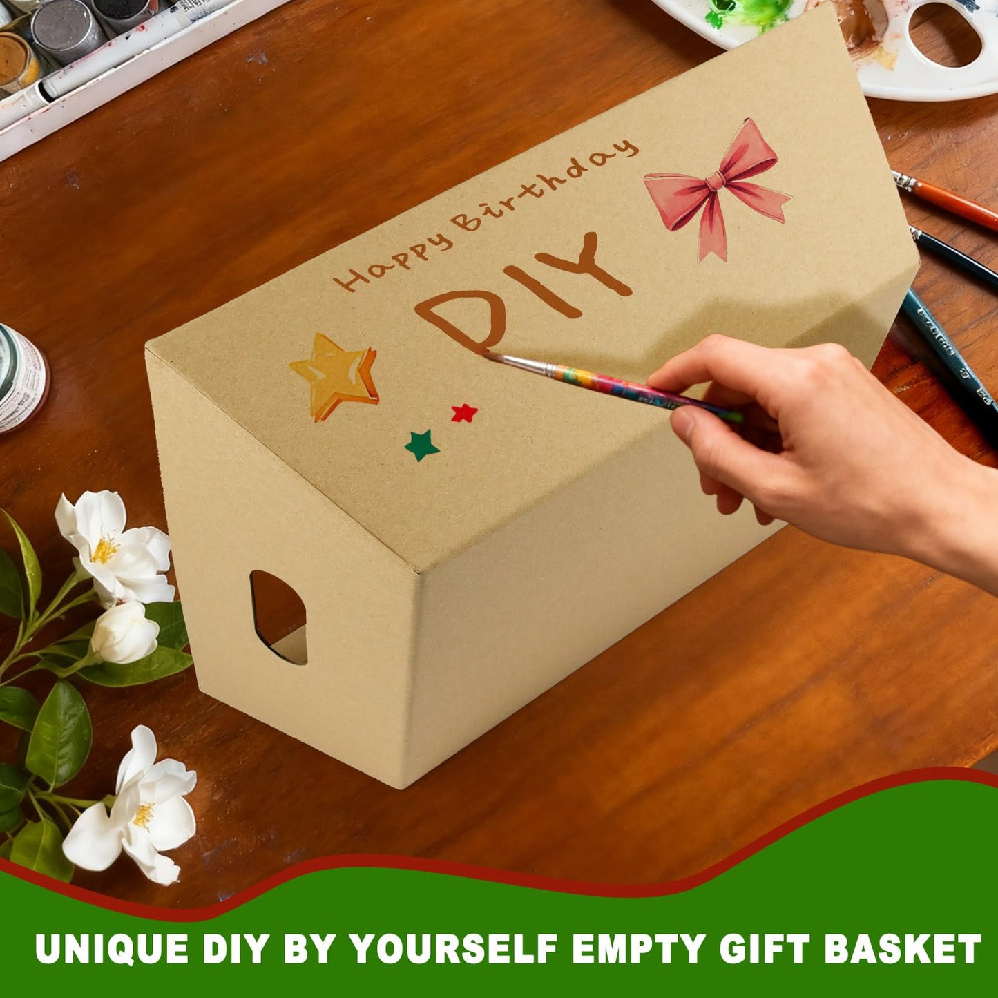 10PACK Empty Gift Basket Set, 11.8x9.8” Thick Kraft Market Tray Gift Basket with 10 Bows 10 Bags Empty Gift Baskets for Christmas Thanksgiving Valentine Easter Wedding Birthday Party Gift Wrapping (Kraft)