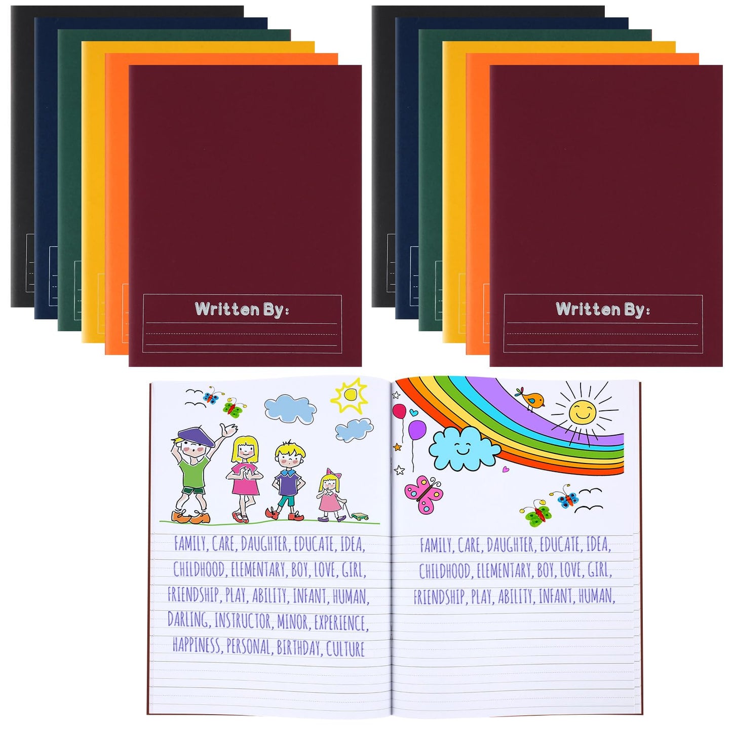 Henoyso 12 Pcs Primary Composition Notebook K-2 Primary Journal, Notebook for Kids Supplies, Bulk Blank Writing Book for Kid to Write Draw Journal 60 Page (9.8″ X 7.5″,Dark Color)
