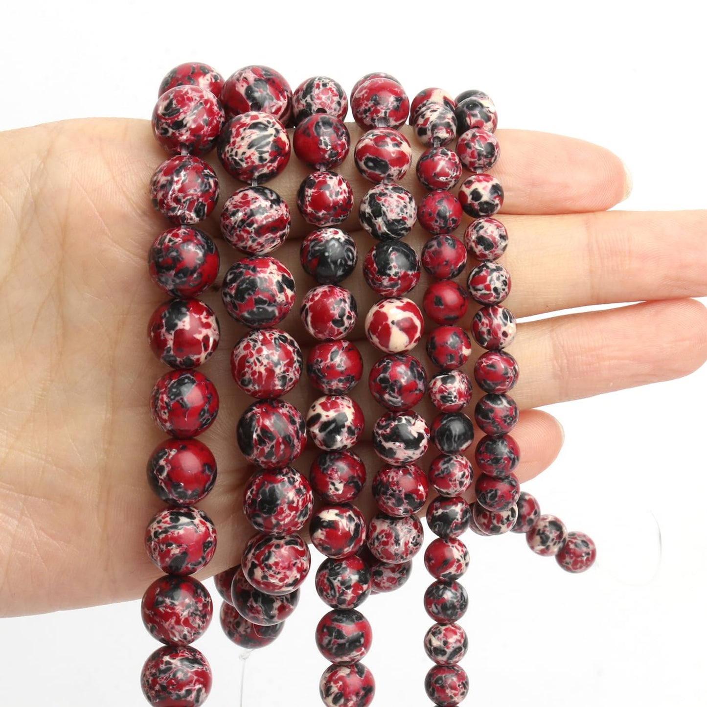 NITOPUPU 10mm 37pcs Red Black Imperial Jasper Natural Stone Beads for Jewelry Making Supplies, Round Crystal Beads for Bracelets Necklace DIY Crafts