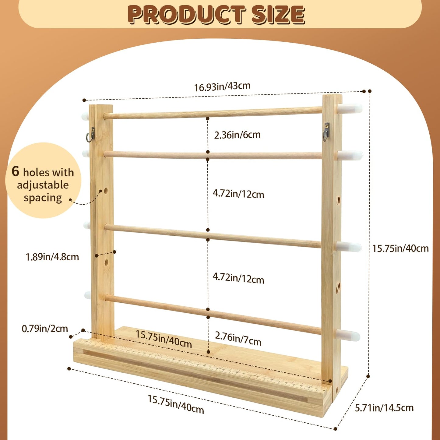Wooden Ribbon Display Holder-Adjustable Spacing, Washi Tapes, and Sewing Threads | Craft Room Supply Storage Organization, Hair Ribbon & Gift Wrapping Supply Rack