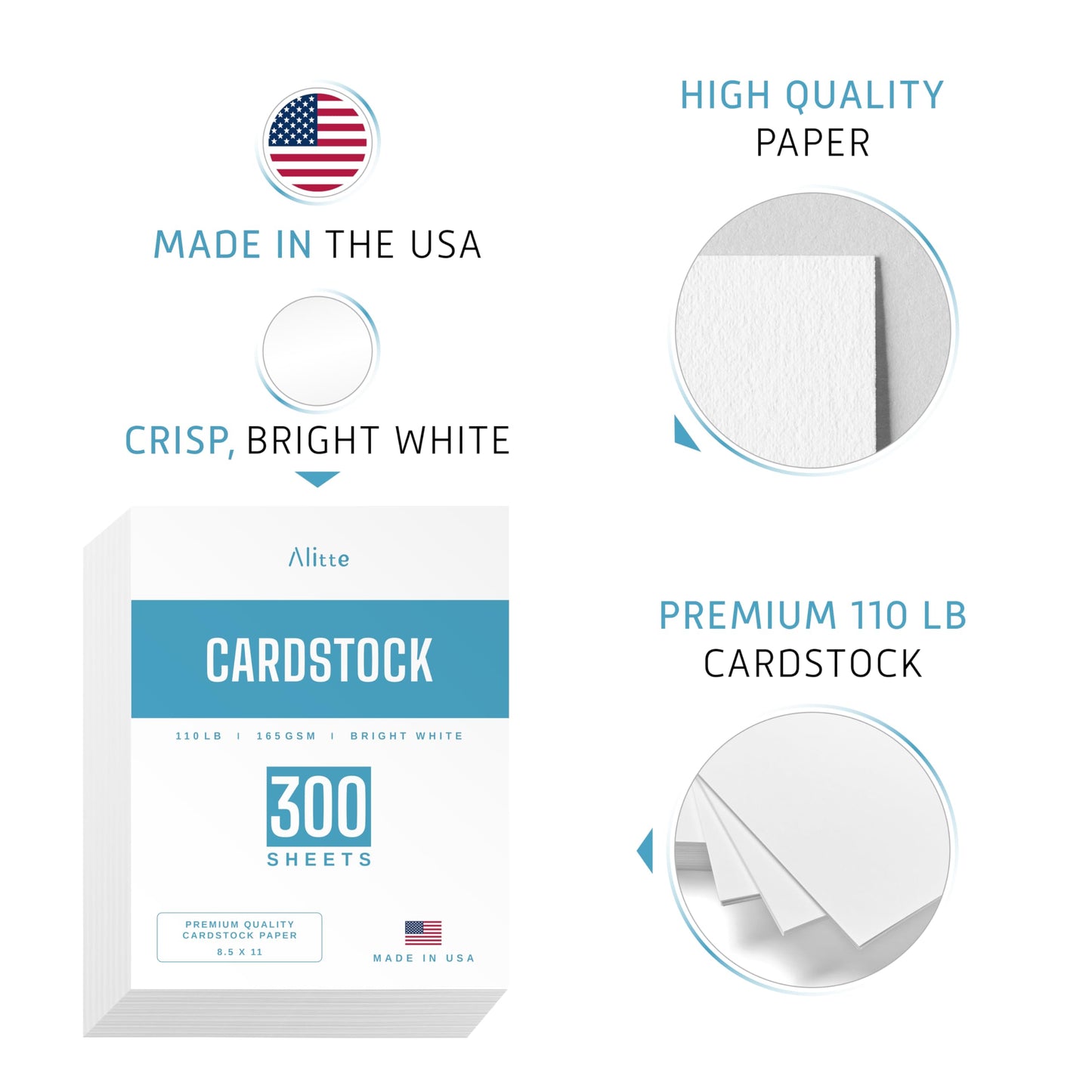 Cardstock Paper | 300 Pack, White Card Stock Printer Paper 8.5 x11, Heavyweight Thick, 110 lb, Premium Smooth Sheets and Printer Compatible - for Crafts, Cards, and Business