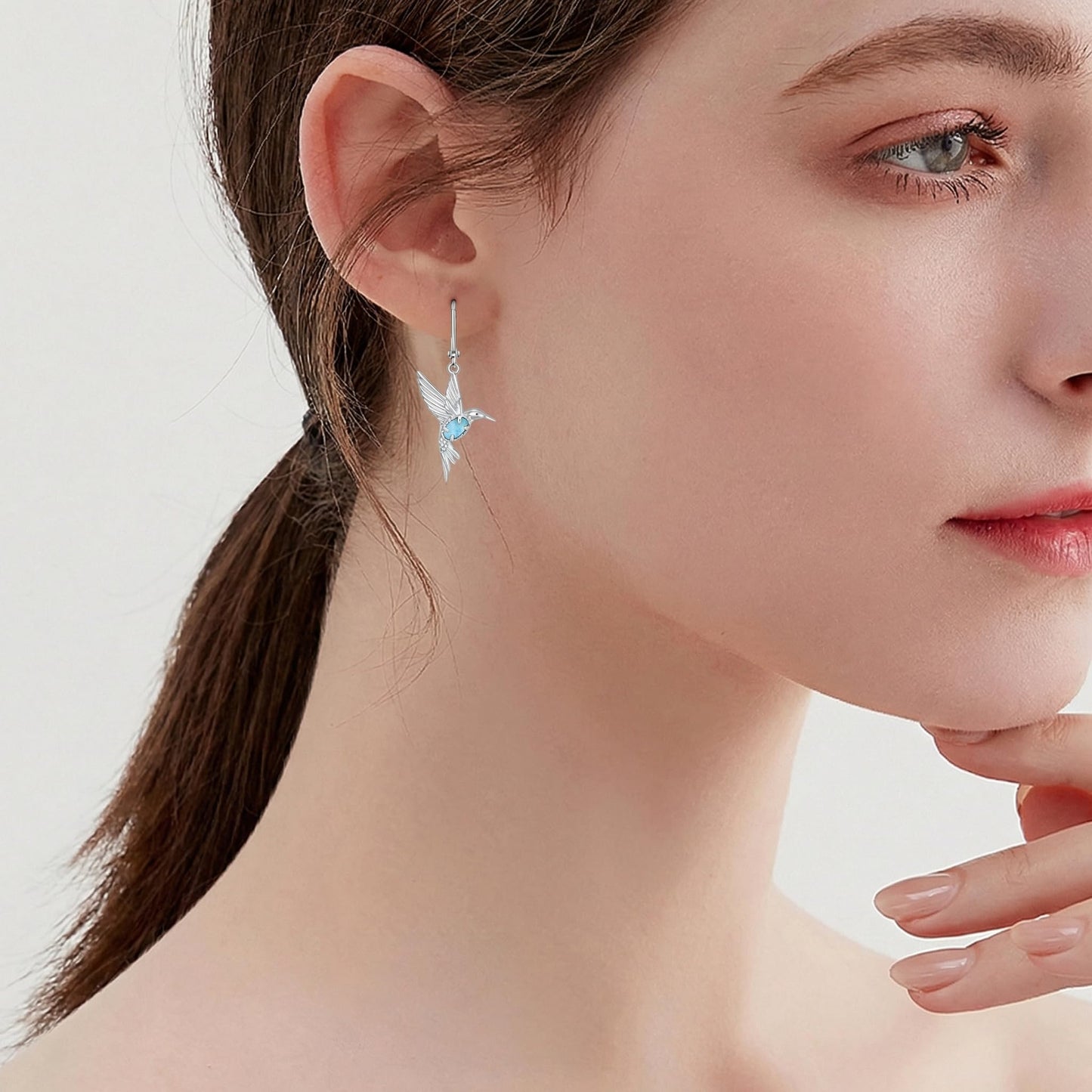 BETHZA Hummingbird Earrings 925 Sterling Silver Genuine Larimar Hummingbirds Drop Dangle Earring Animal Jewelry Gifts for Women