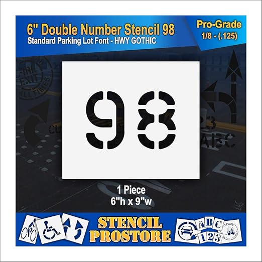 Pavement, Curb, and WheelStop Stencils - 6 inch Double Number Stencil - (98) - 6" x 9" x 1/8" (128 mil) - Pro-Grade