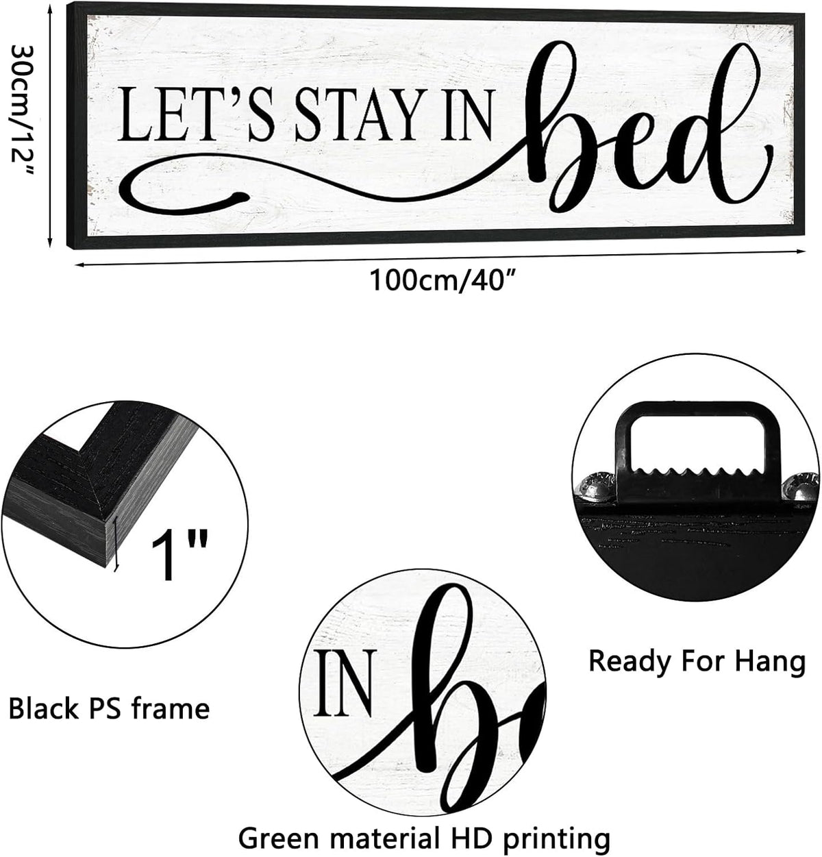 Let's Stay in Bed Wall Decor: Family Bedroom Signs Wall Decor Above Bed Framed Modern Farmhouse Rustic Wall Signs Hanging Plaques Master Bedroom Aesthetic Minimalist Wall Art 12" x 40"