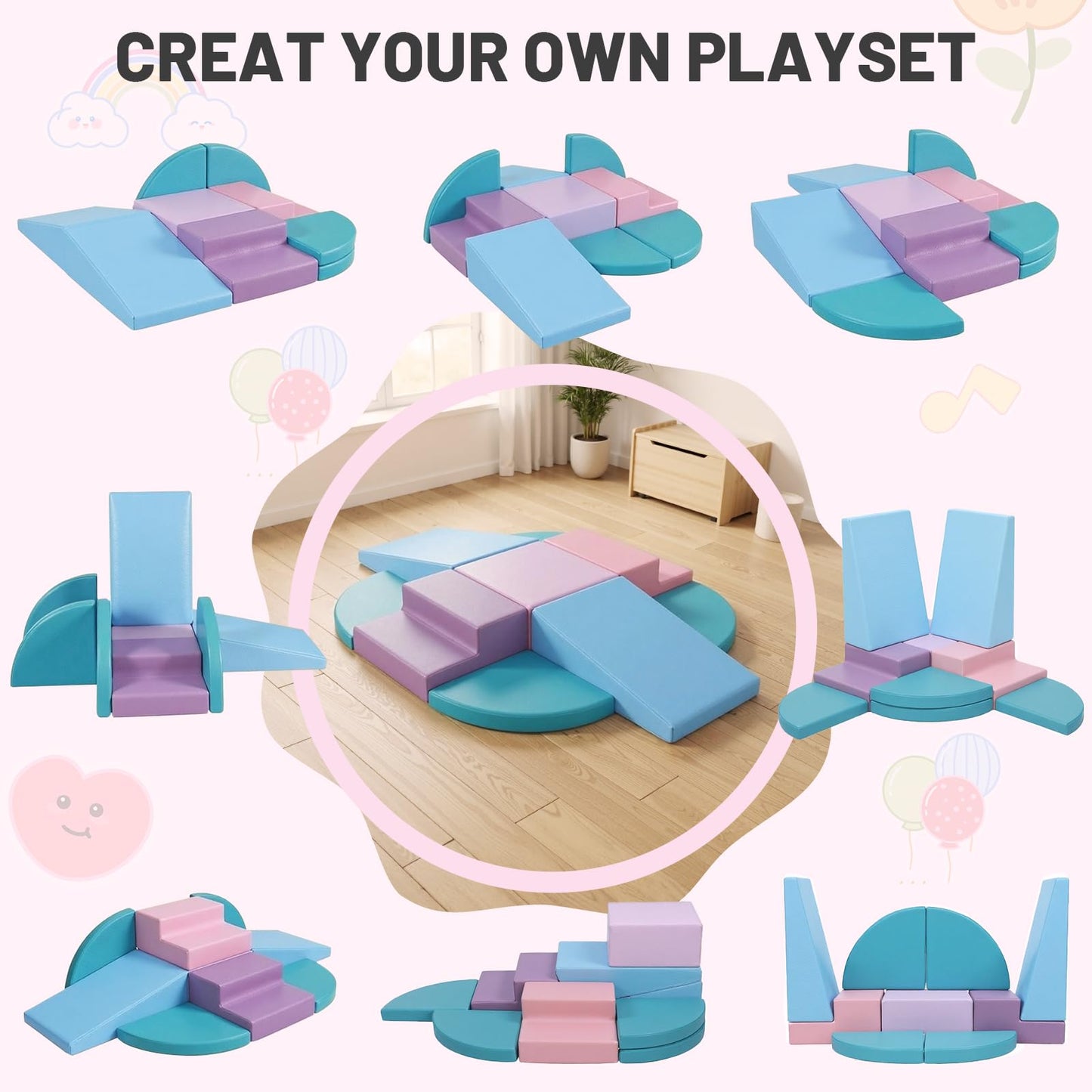TODIBY 9-Piece Climbing Toys for Toddlers: Soft PU Leather Foam Blocks - Baby Climb and Crawl Activity Blocks - Kids Play Gym Equipment Indoor for Development(Macaroon)