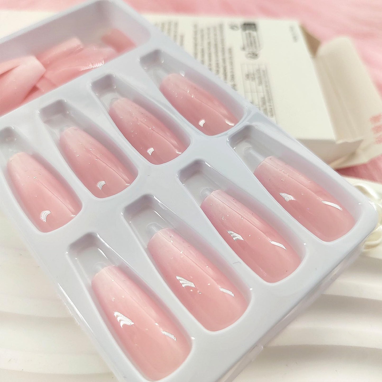 Pink Press on Nails Medium Coffin Fake Nails Press ons with Gradient Designs Simle Glue on Nails Medium Length Acrylic False Nails Full Cover Stick on Nails for Women 24 Pcs