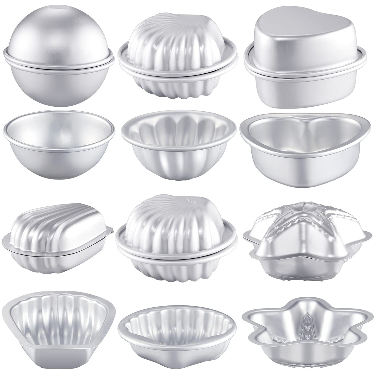 Patelai 12 Pcs Bath Bomb Molds 6 Shapes Metal DIY Bath Bomb Making Crafts Crafting Press Mould for Handmade Soaps Candle Cake Ice Cream Baking Handicrafts Making Supplies