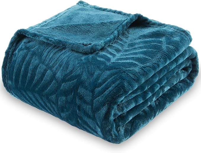 SOCHOW Super Soft Flannel Fleece Throw Blanket, Lightweight Cozy Warm Leaves Textured Plush Blanket for Bed Couch Sofa, 50 x 60 Inches, Blue Coral