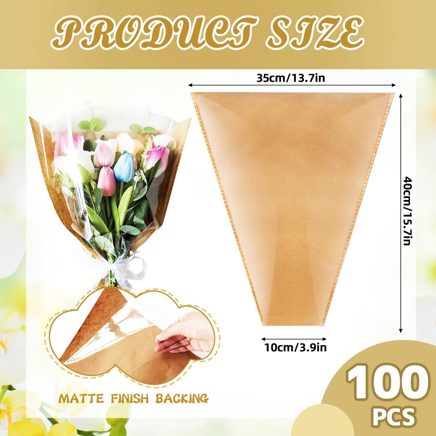 Srmayyi 100 PCS Flower Bags for Bouquets, Kraft Flower Wrapping Bags, Floral Wrapping Paper, 15.8" x 13.8" x 3.9" for Multiple Occasions