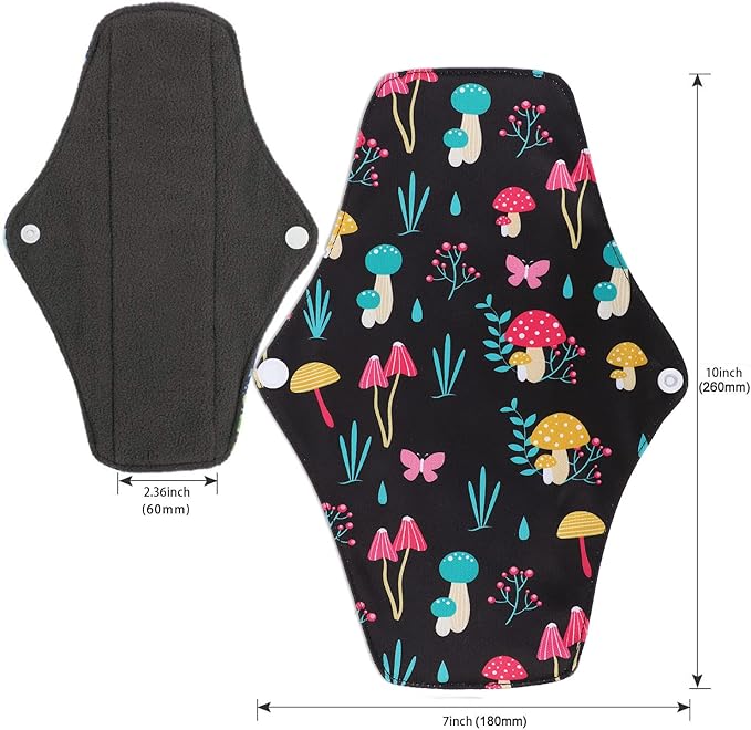 PHOGARY Reusable Menstrual Pads, Bamboo Cloth Pads for Heavy Flow with Wet Bag, Large Sanitary Pad Set with Wings for Women, Washable Overnight Cloth Panty Liners Period(7 in 1, Style G)