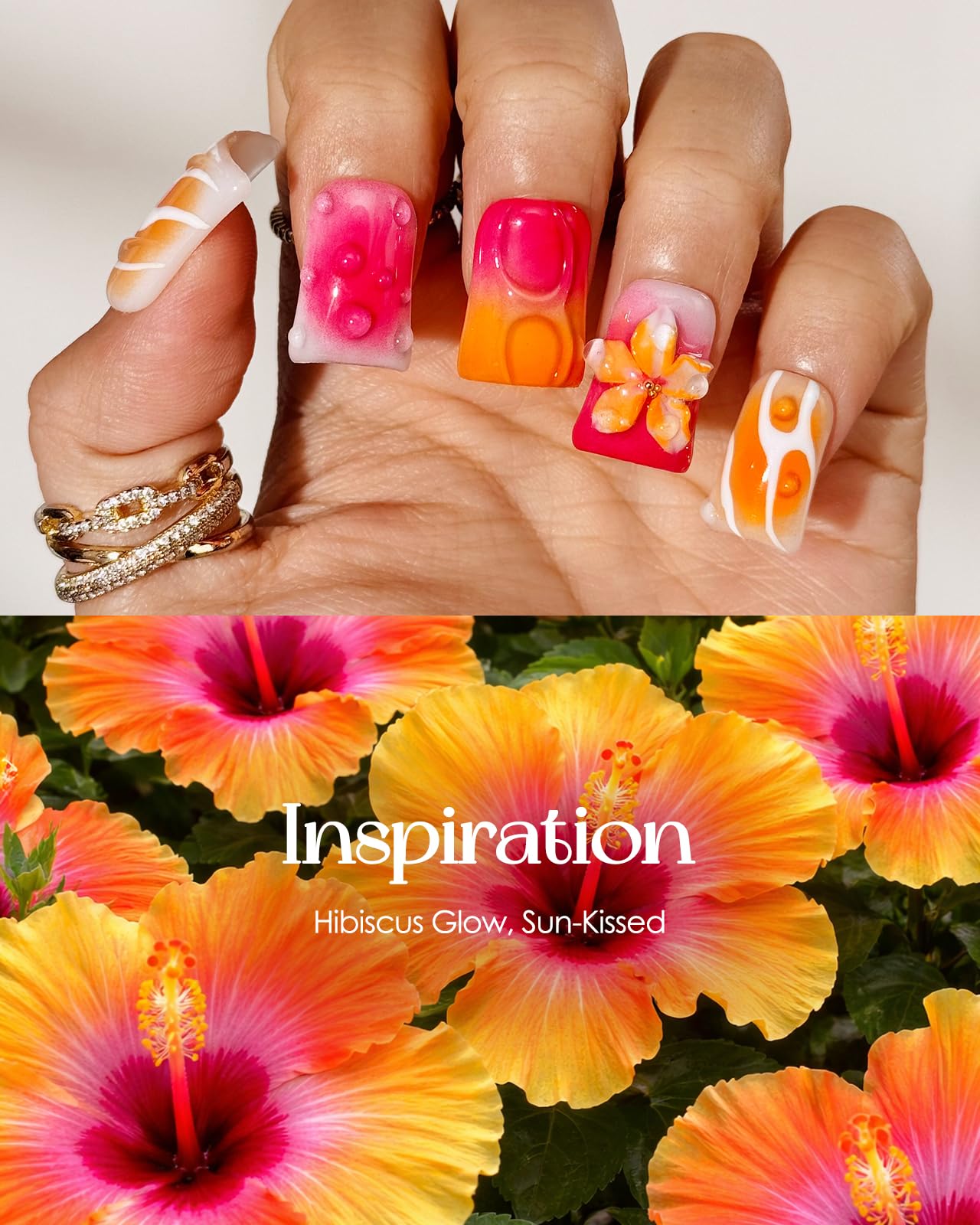 Buleens Handmade Press on Nails Acrylic Duck Nails-10pcs Short Fresh Summer Floral Liquid Marble 3D Fake Nails Kits with Glue