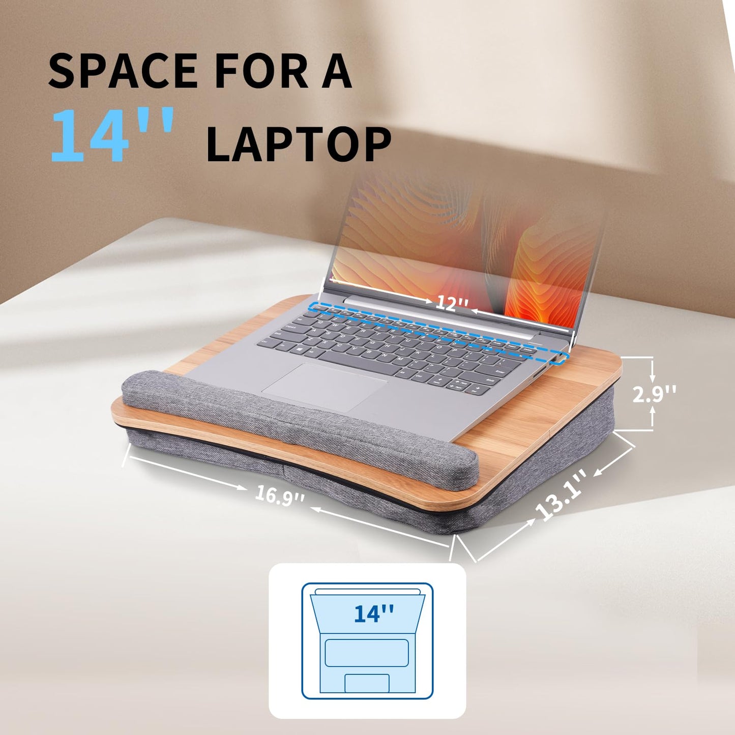 Heyfriday Home Office Lap Desk with Wrist Rest Laptop Bed Desk for Notebook, Laptop, Tablet, Lap Stand with Tablet, Phone Holder Fits Up to 14 Inch Laptops(Woodgrain)