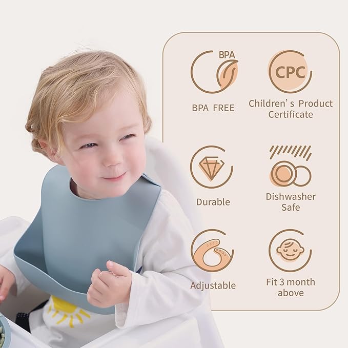 Moonkie Silicone Baby Bibs Set Of 2, BPA Free Soft Adjustable Fit Waterproof Feeding Bibs for Babies and Toddlers(Muted/Pale Mauve)