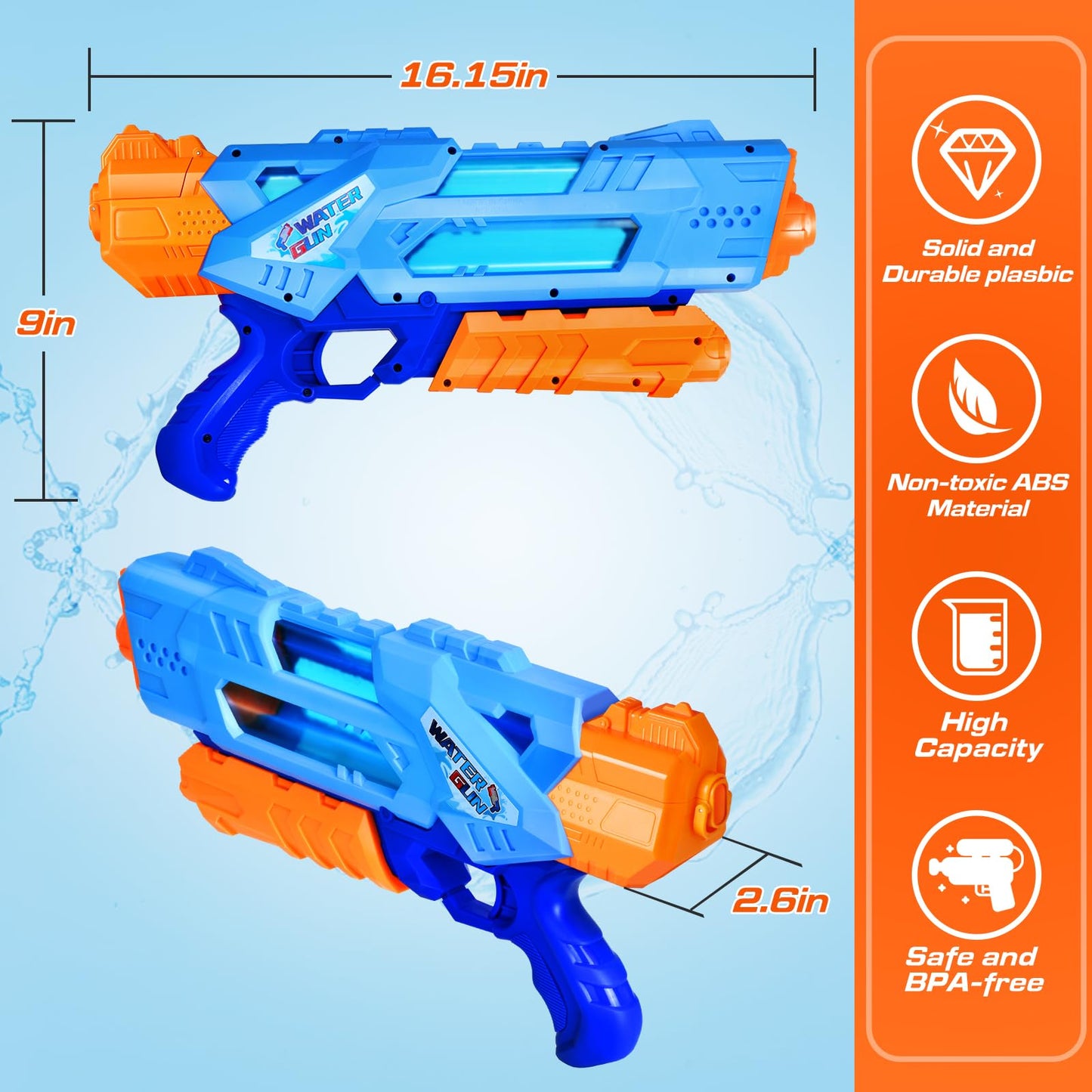 Quanquer 1200cc Super Squirt Water Guns for Kids Adults - 2 Pack Super Water Soaker with Excellent Range - Ideas Gift Toys for Summer Outdoor Swimming Pool Beach Sand Water Fighting Play