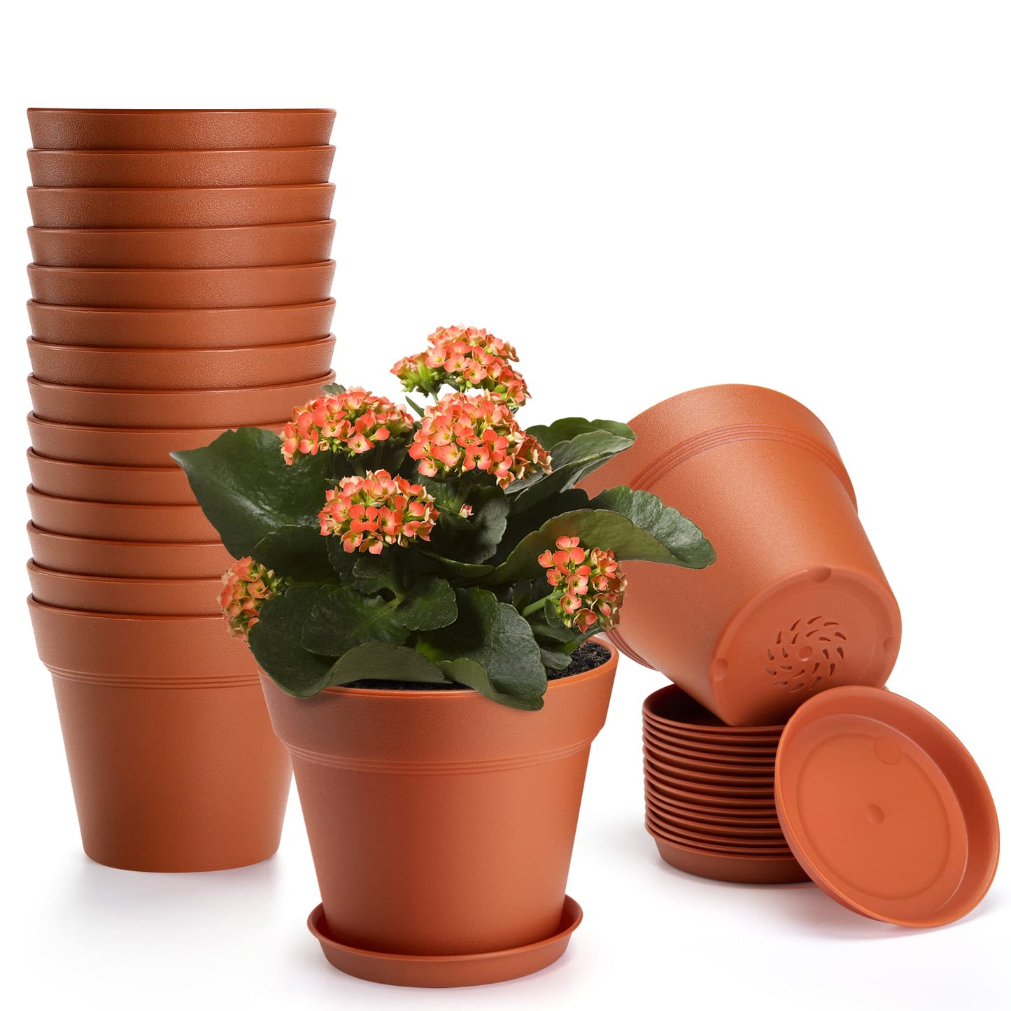 FHWTY 16 Pack Plastic Plant Pots YE & 16 Pack Plastic Plant Pots BK