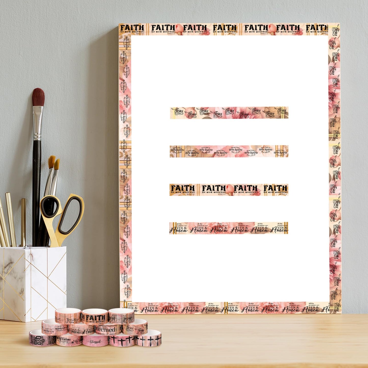 Janlaugh 24 Rolls Christian Washi Tape Gifts Bulk Religious Inspirational Scripture Supplies Pink Bible Verse Washi Tape for Bible Journaling Study DIY Crafting Easter Gifts