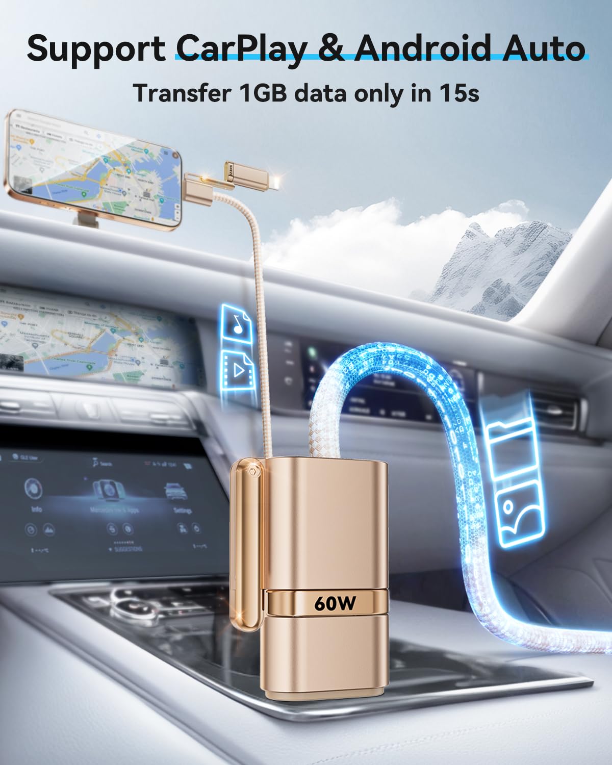 SHEZI 4-in-1 Compatible with USB C to Lightning Cable 60W Fast Charging &Data Transfer, Support to CarPlay & Android Auto,5FT Multi Cords Charger Combo for iPhone/iPad/Samsung/MacBook Cable, Titanium