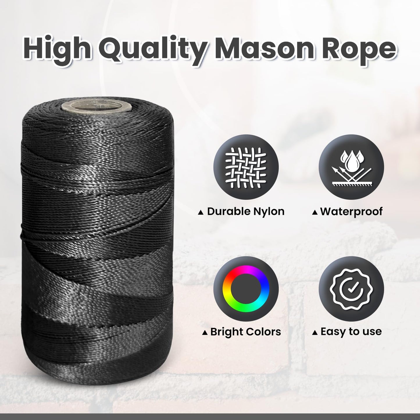 NEWSEED 5 Rolls Mason Line, 1300FT Per Roll #18 Nylon String Line, Nylon Twine for Gardening, Masonry Tools, Construction Layout, Crafting DIY Project, Fluorescent Black