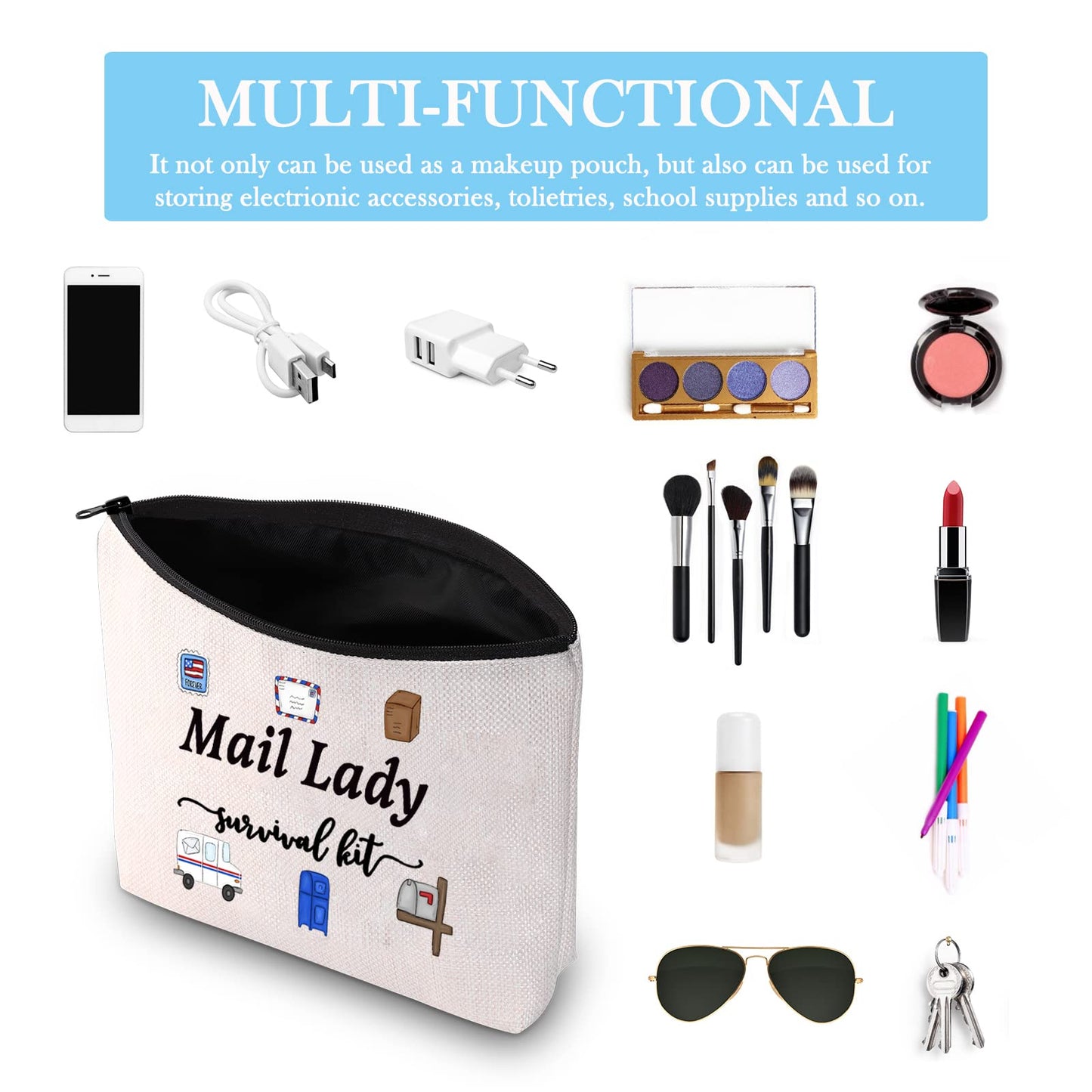 GJTIM Mail Lady Survival Kit Postal Worker Gift Zipper Pouch Makeup Bag Appreciation Gift for Mail Carrier Mailman (Survival Mail Lady Bag)