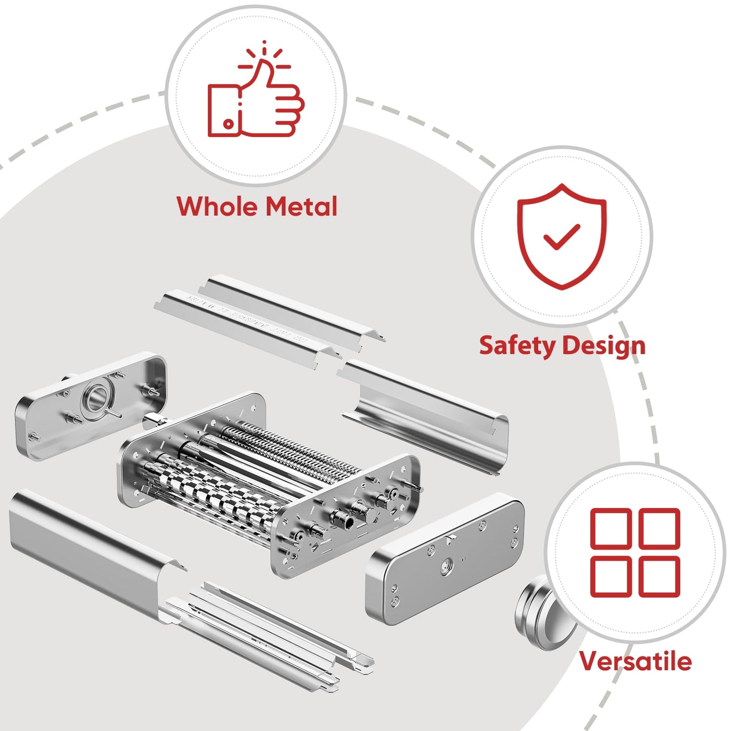 3 in 1 Pasta Attachment for KitchenAid Stand Mixer, All Metal Pasta Maker KitchenAid Attachment, Pasta Sheet Roller, Spaghetti Cutter, Fettuccine Cutter Maker Accessories and Cleaning Brush by Gvode