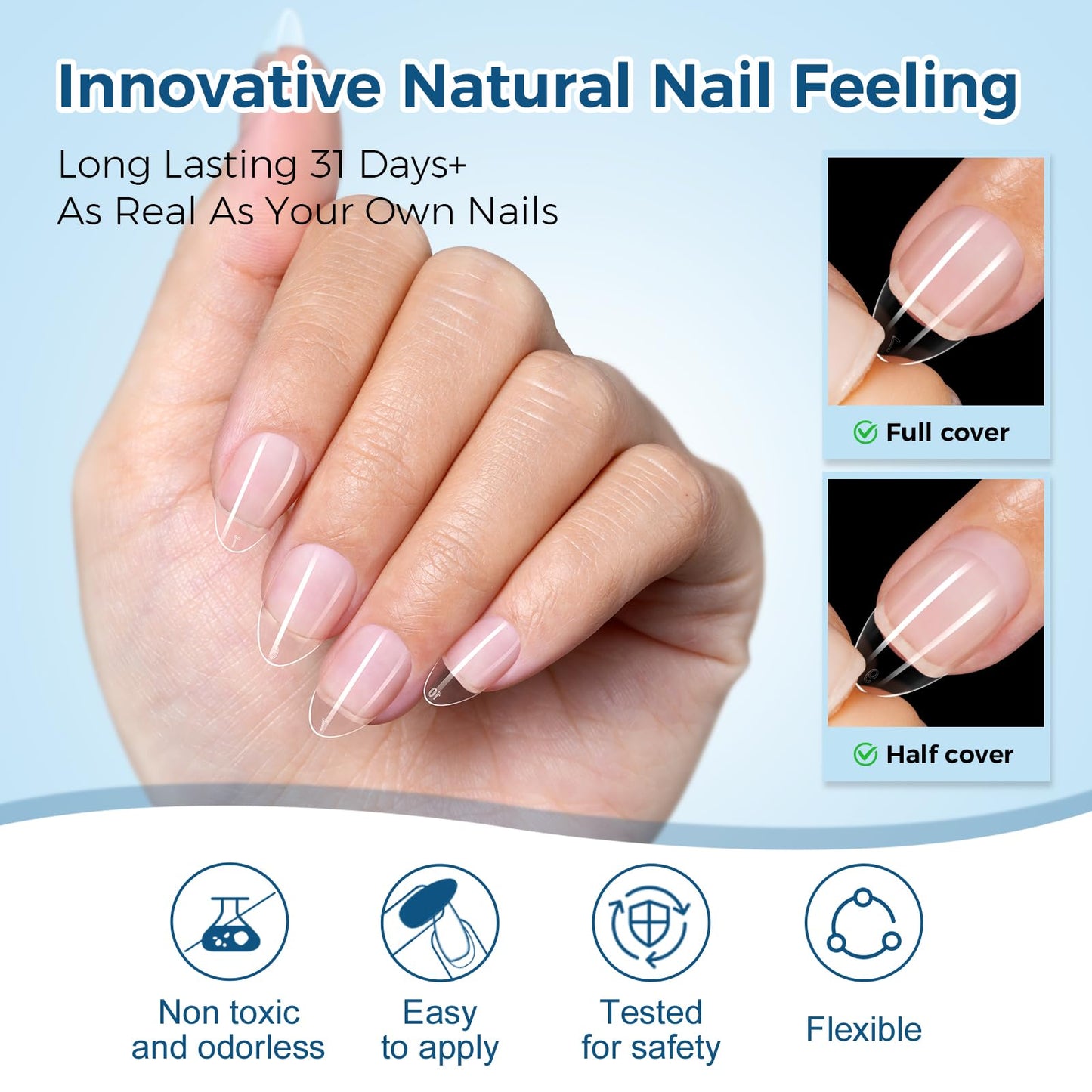 TOMICCA Extra Short Almond Nail Tips, 504pcs Pre-Shaped Soft Acrylic Gel Nail Tips Almond Shape Clear Press on Nails Extensions False Nails Full Cover for Professional Salon and Beginner 12 Sizes