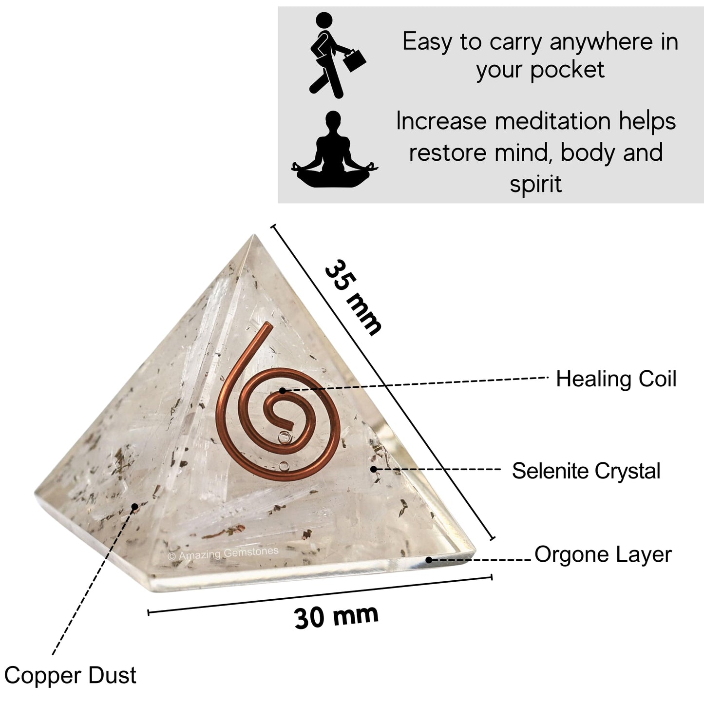 Amazing Gemstone Selenite Orgone Pyramid - 30mm Small Orgonite Pyramids with Crystals and Healing Stones - Authentic Organite Gifts