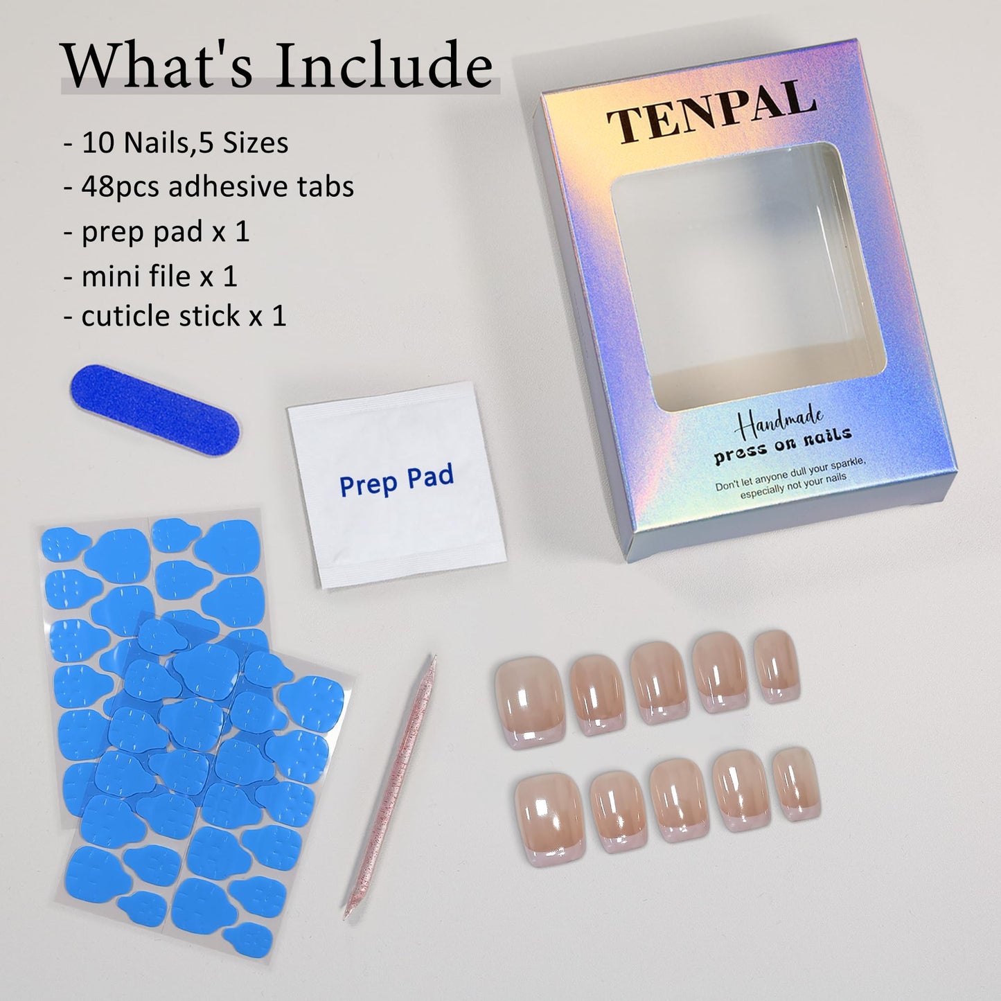 TENPAL Aurora Blush Pink French Tips Press on Nails Short Square Minimalist & Reusable False Nails for Everyday Luxury | Clean Chic Style(M)