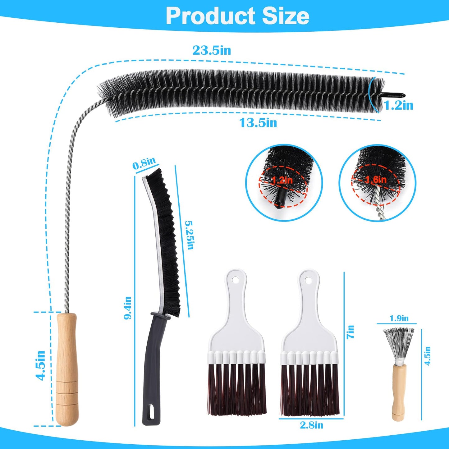 XANGNIER Refrigerator Coil Cleaning Brush Kit,5 Pack Fridge Coil Cleaner Tools Accessories,Sewer Drain Cleaner Brush for Toilet,Sink, Dryer Vent,Pipe,Shower,Appliance,Long Flexible Drain Brush